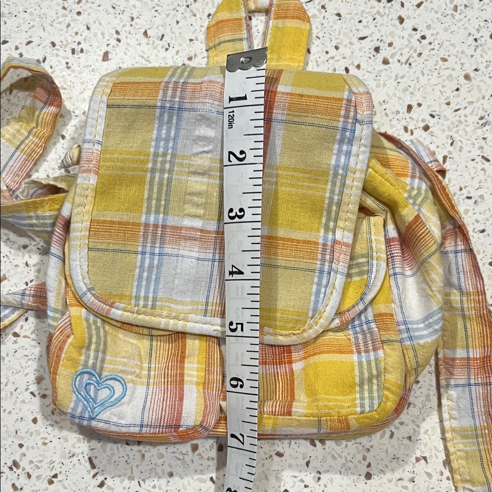 Roxy Yellow, Orange and Light Blue Plaid Cinch Mini Backpack - Picture 9 of 11